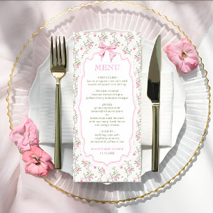 Menu Coquette Bow rose Elégant Baby shower Vintage