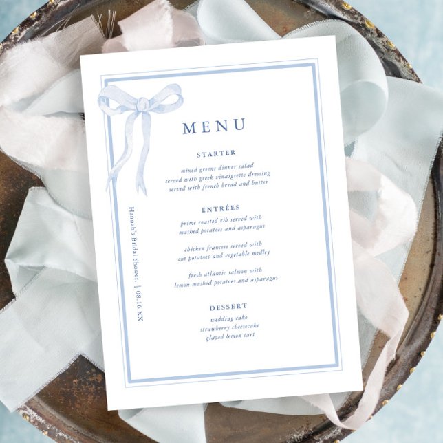 Menu Coquette Toile Blue Bow Fête des mariées (Créateur téléchargé)