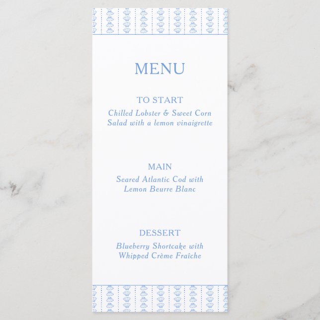 Menu Coquillages et cloches de mariage Shower de mariag (Devant)