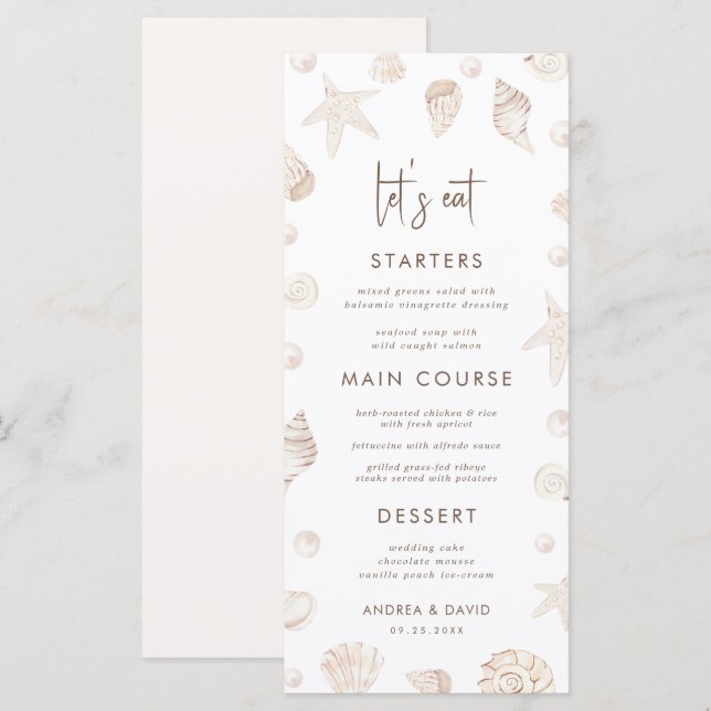 Menu Coquillages & Perles Mariage sur le Front de Mer C (Devant / Derrière)