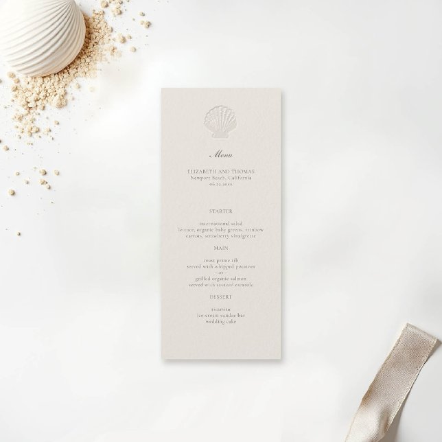 Menu Coquille marine côtière classique Mariage officiel (nautical wedding menu ecru coastal modern classic formal traditional elegant shell)