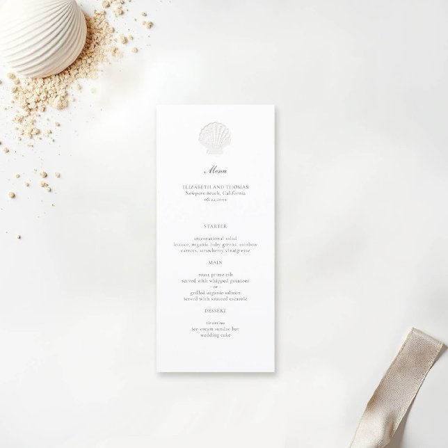 Menu Coquille marine côtière pure classique Mariage off (nautical wedding menu coastal modern classic formal traditional elegant shell)