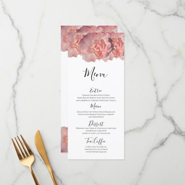 Menu Corail Rose Élégant Floral Blanc Réception (Créateur téléchargé)