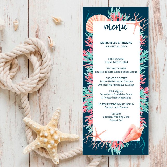 Menu Corail tropical | Nautical Beach Wedding (Créateur téléchargé)