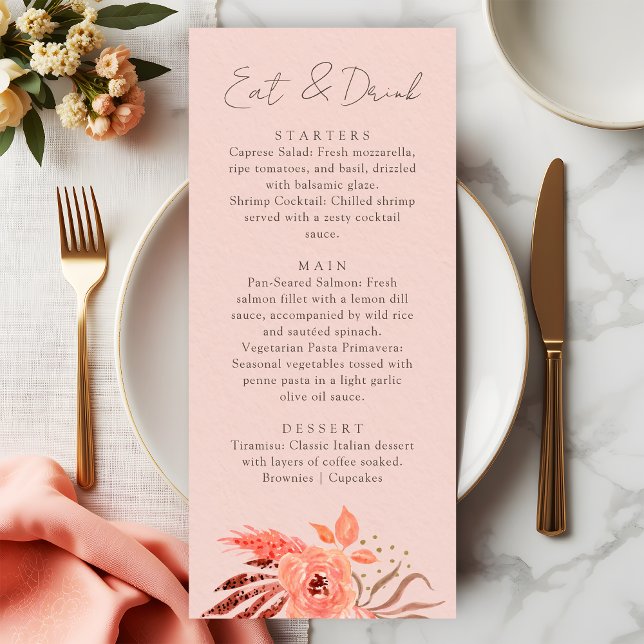 Menu Coral Floral Terracotta Eat and Drink Wedding (Créateur téléchargé)