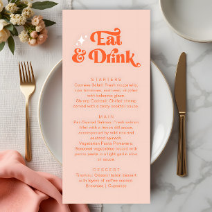 Menu Coral rose orange rétro Mariage à manger et boire