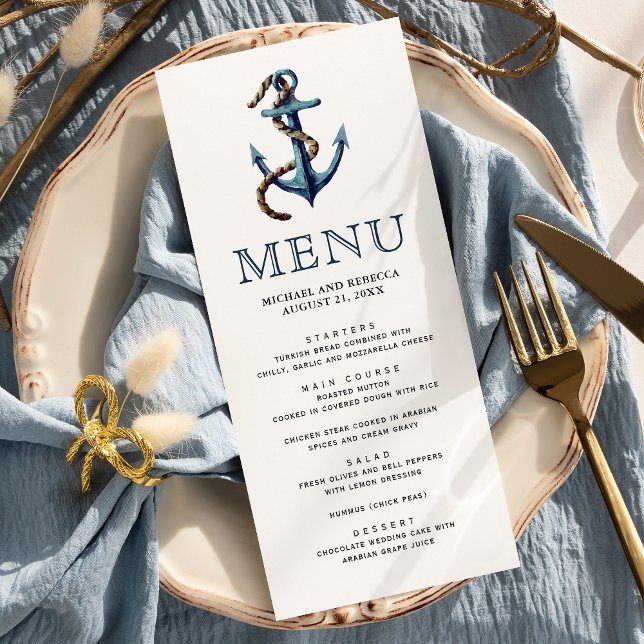 Menu Corde d'Ancre bleue Rustique Marine Mariage nautiq (Créateur téléchargé)