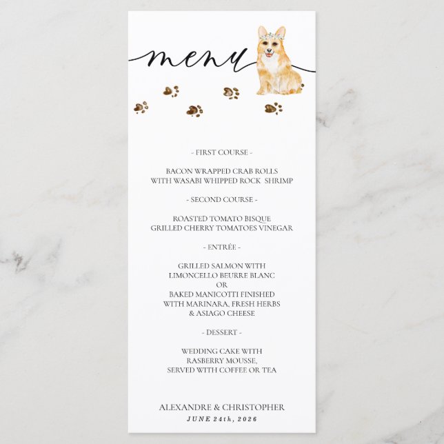 Menu Corgi chiot Chien de mariage fête (Devant)