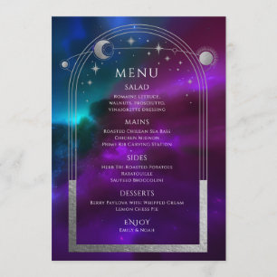 Menu Cosmétique violet Turquoise Argent Sun Moon Stars 