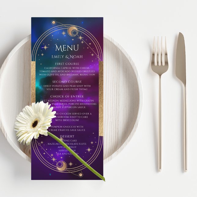 Menu Cosmic Purple Turquoise or Sun Moon Mariage d'astr (Créateur téléchargé)