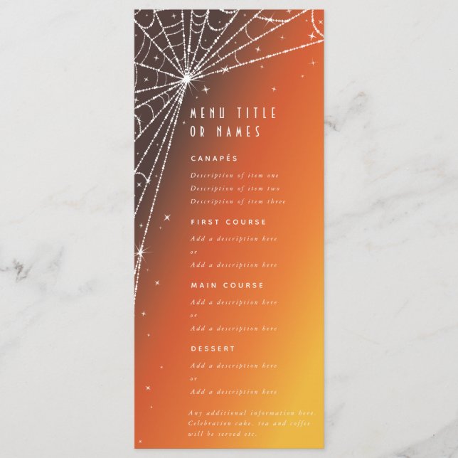 Menu Coucher de soleil orange Toile d'araignée diamanté (Devant)