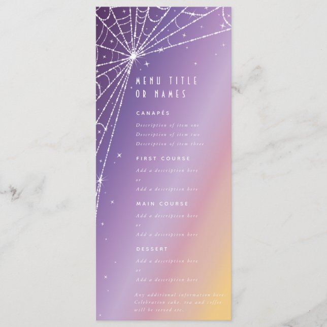 Menu Coucher de soleil violet Toile d'araignée diamanté (Devant)