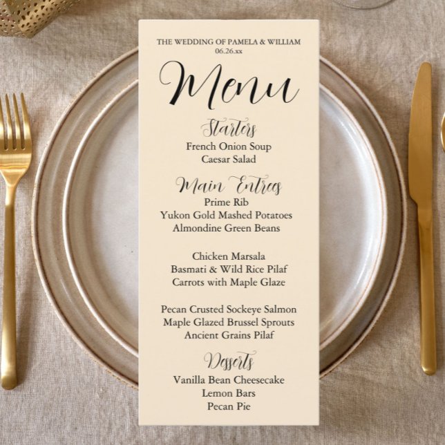 Menu Couleur Champagne Style Simple Mariage Dîner (In Situ Table)