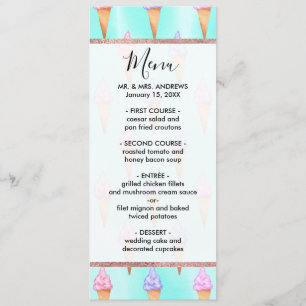 Menu Couleur d'aquarelle rose mauve été crème glacée cô