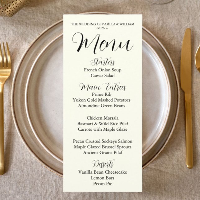 Menu Couleur ivoire, style simple, dîner de mariage (In Situ)