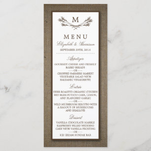 Menu Country Rustic Monogramme Branche & Mariage Burlap