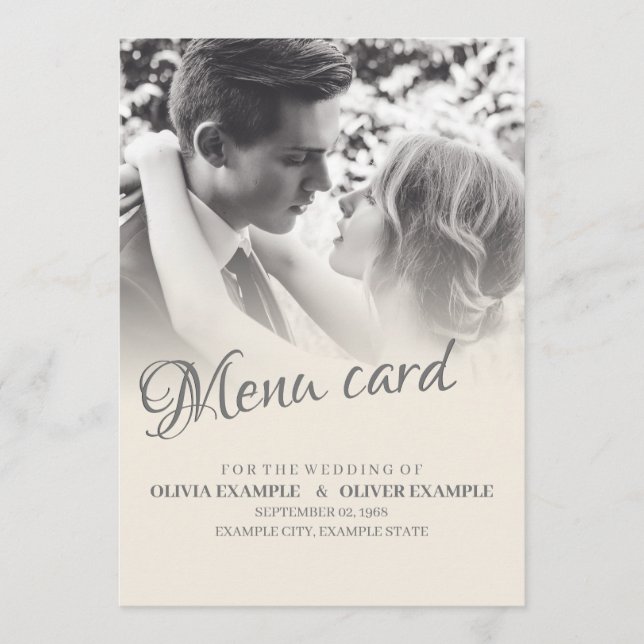 Menu Couple de mariés s'embrassant en monochrome (Devant)
