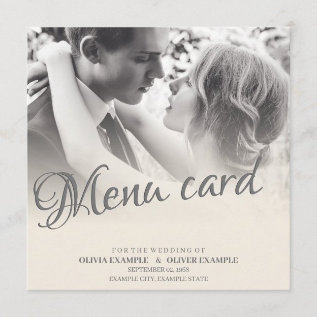 Menu Couple de mariés s'embrassant en monochrome (Devant)