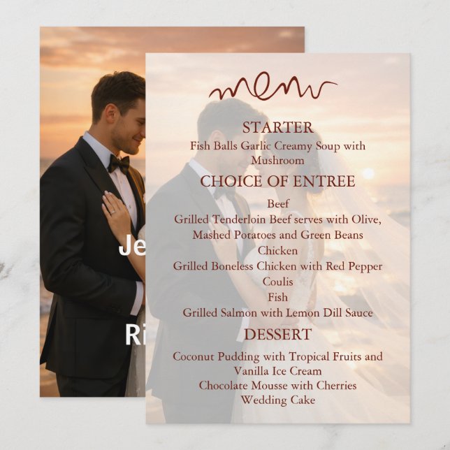 Menu Couple de plage au coucher du soleil romantique Ma (Devant / Derrière)