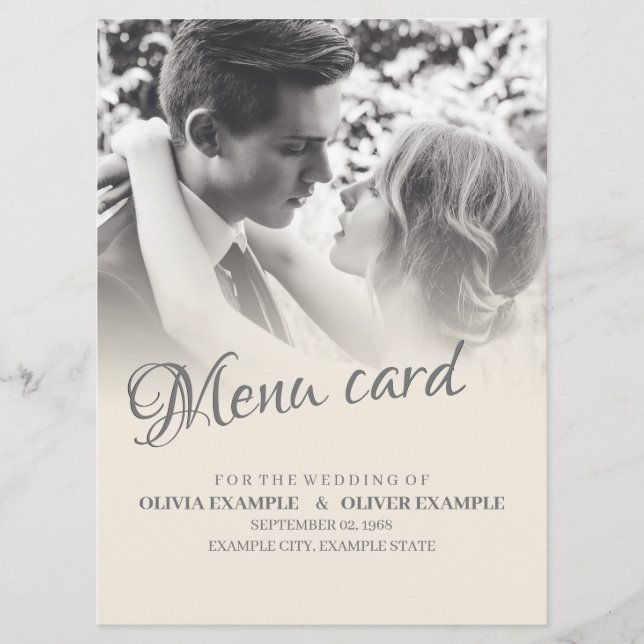 Menu Couple Mariage baiser en monochrome (Devant)