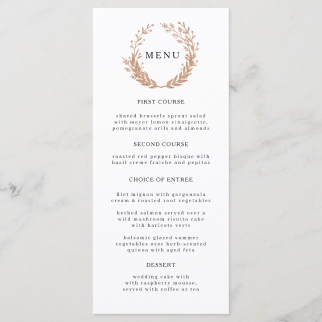 Menu Couronne de branches d'or avec un monogramme. Mari (Devant)