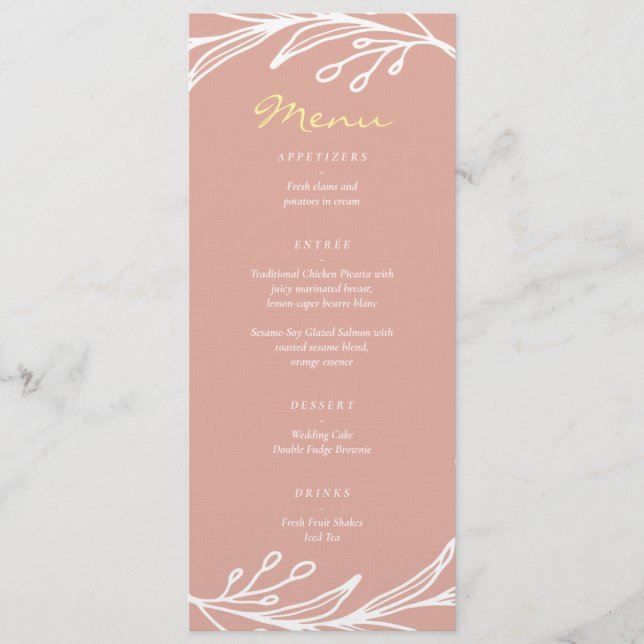 Menu Couronne de feuilles roses mariage chinois double  (Devant)