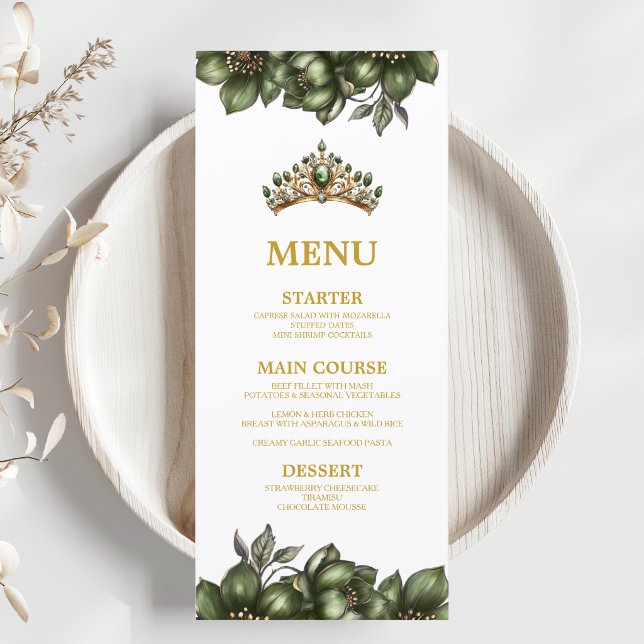 Menu Couronne de Fleurs de Quinceañera en Vert Émeraude (Créateur téléchargé)