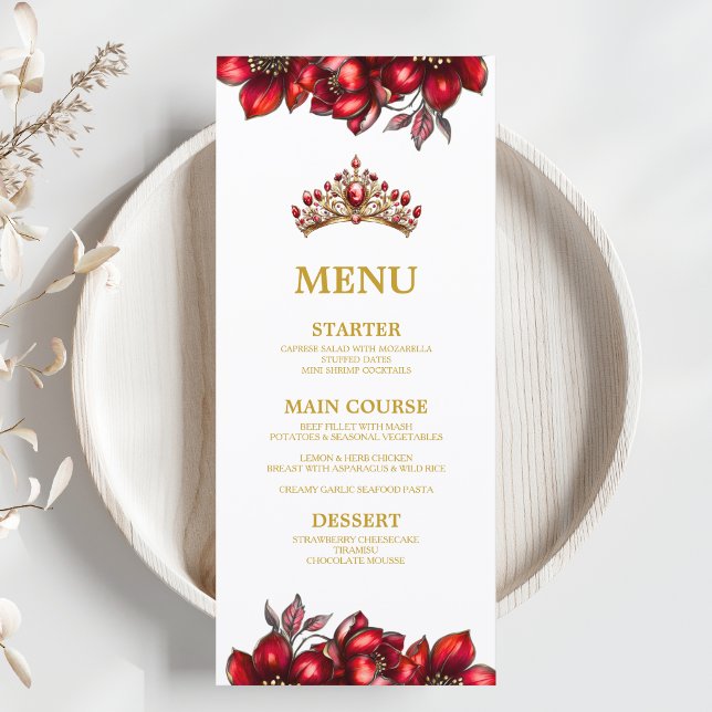 Menu Couronne de fleurs en Diadème Rouge Doré pour Quin (Créateur téléchargé)