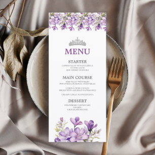 Menu Couronne de fleurs papillon en argent et lavande p