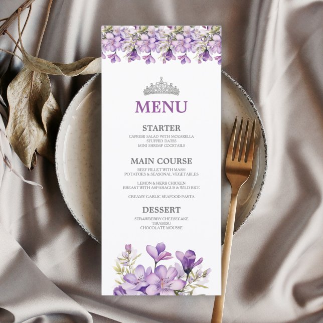 Menu Couronne de fleurs papillon en argent et lavande p (Créateur téléchargé)