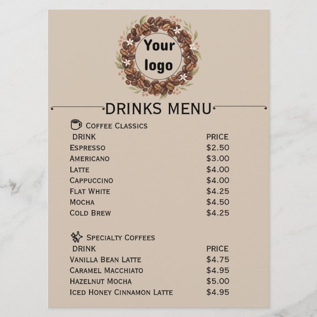 Menu Couronne de grains de café botaniques avec logo pe (Devant)