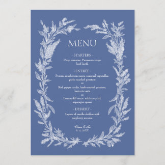 Menu Couronne de mariage botanique bleu poussiéreux boh