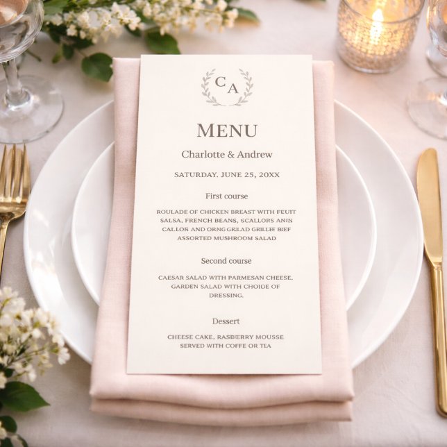 Menu Couronne de mariage classique en ivoire avec monog (Créateur téléchargé)
