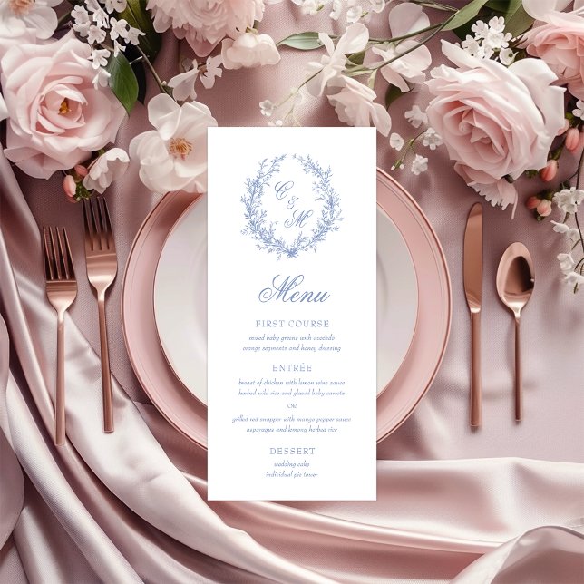 Menu Couronne de mariage en bleu poussiéreux avec monog (Créateur téléchargé)