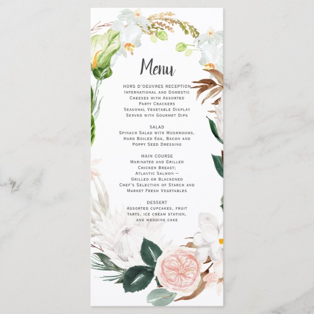 Menu Couronne de mariage tropicale Lush Paradise White  (Devant)