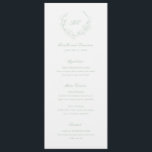 Menu Couronne de monogramme élégant de mariage vert sau<br><div class="desc">Menu de mariage élégant avec un design épuré et intemporel avec votre monogramme à l'intérieur d'un blason de couronne.</div>