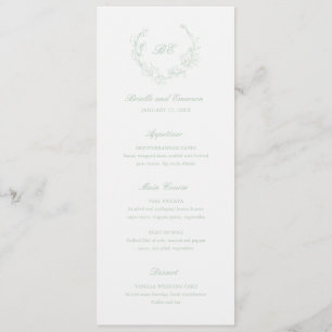 Menu Couronne de monogramme élégant de mariage vert sau