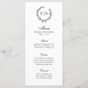 Menu Couronne de monogramme noir et blanc traditionnel