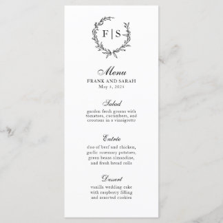 Menu Couronne de monogramme noir et blanc traditionnel 