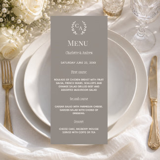 Menu Couronne de monogramme Taupe Ivory classique pour