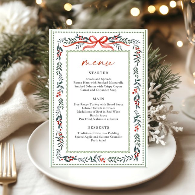 Menu Couronne de Noël Fantaisie Rouge pour Dîner de Fêt (Créateur téléchargé)