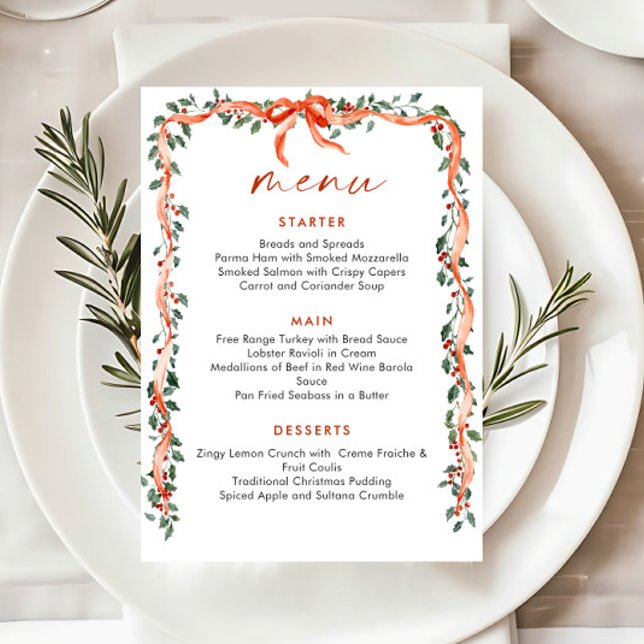 Menu Couronne de Noël Fantaisie Rouge pour Dîner de Fêt (Créateur téléchargé)