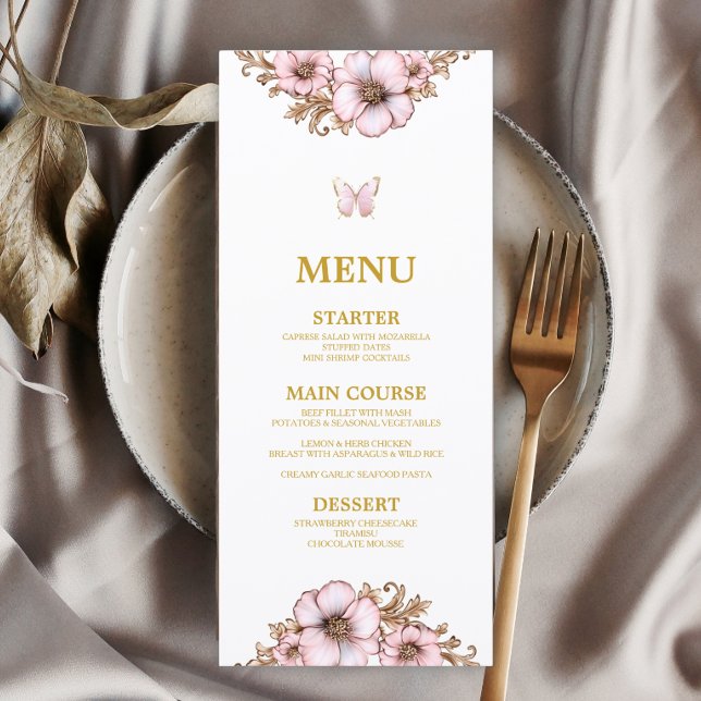 Menu Couronne de papillon Tiara Dorée Rose Quinceañera  (Créateur téléchargé)