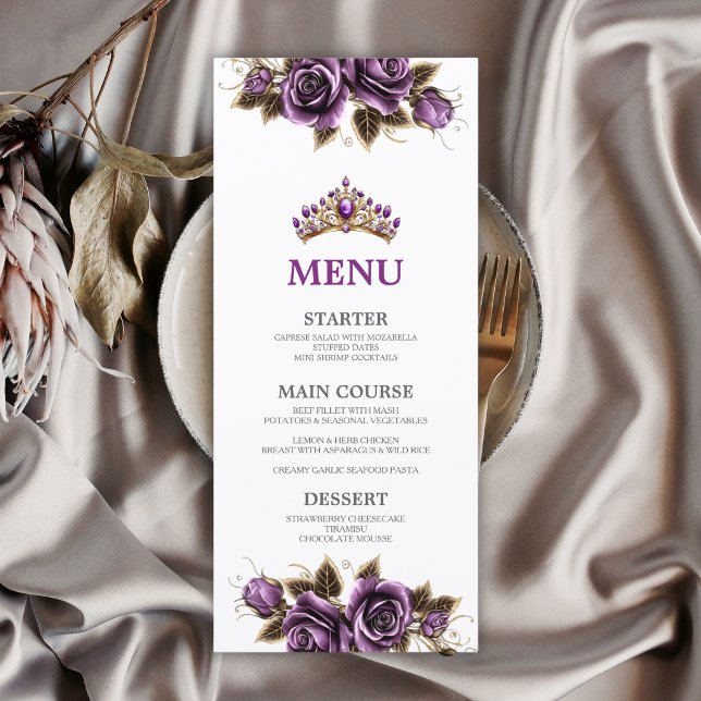 Menu Couronne de roses violettes et dorées pour Quincea (Créateur téléchargé)