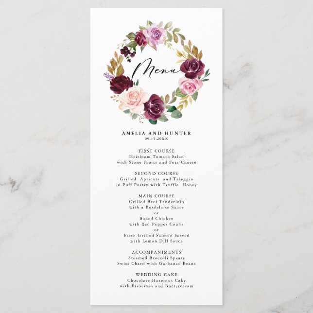 Menu Couronne florale automnale de mariage romantique e (Devant)