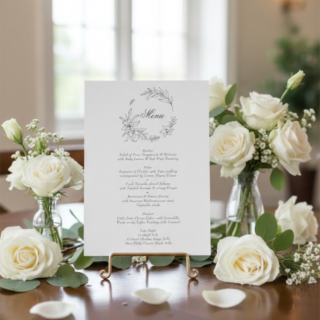 Menu Couronne Florale Classique Monogramme Mariage (Créateur téléchargé)