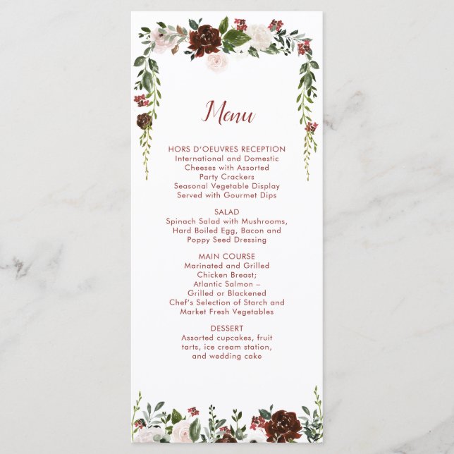 Menu Couronne florale rouge indien ivoire vert forêt (Devant)