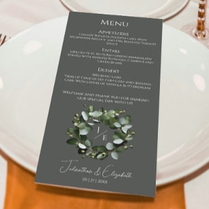 Menu Couronne Monogramme Eucalyptus moderne Gray