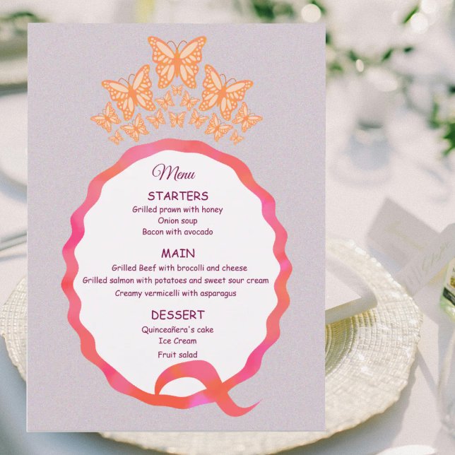 Menu Couronne papillon de Quinceanera pour 15e annivers (Créateur téléchargé)