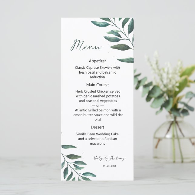 Menu Cours de dîner à l'aquarelle botanique moderne (Debout devant)